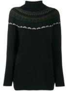 Lamberto Losani Patterned Knit Roll Neck Jumper - Blue