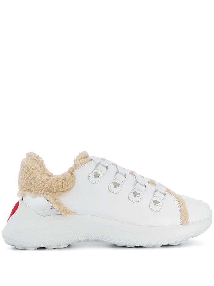 Love Moschino Faux Shearling Trim Sneakers - White