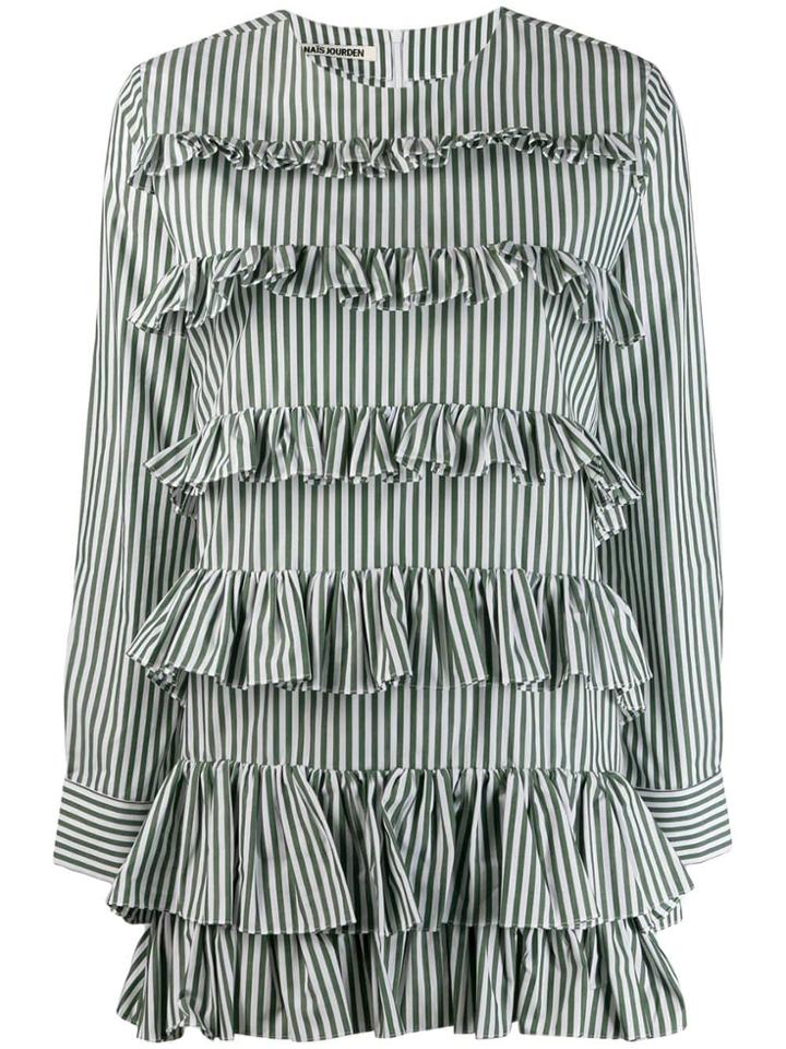 Jourden Striped Ruffled Mini Shirt Dress - Green