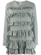 Jourden Striped Ruffled Mini Shirt Dress - Green