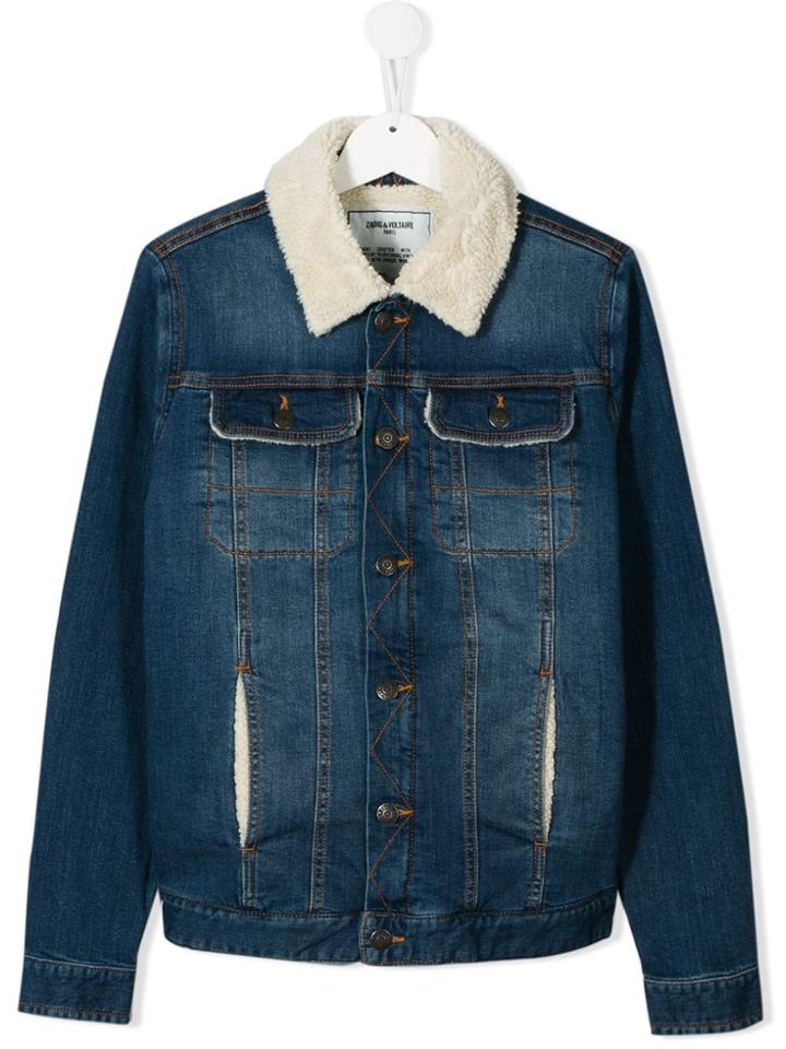 Zadig & Voltaire Kids Mick Denim Shearling Jacket - Blue