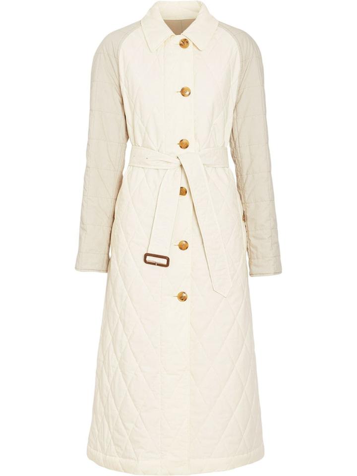 Burberry Reversible Contrast Sleeve Quilted Cotton Car Coat - White