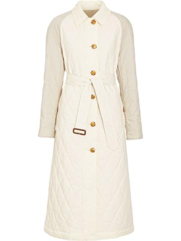 Burberry Reversible Contrast Sleeve Quilted Cotton Car Coat - White