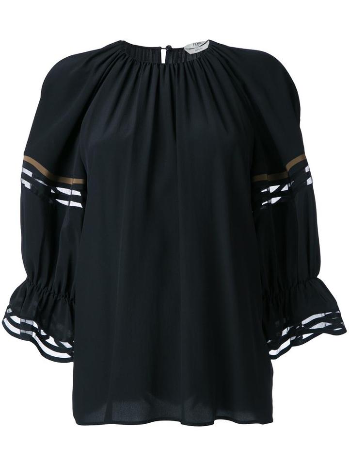 Fendi Waves Ruffled Cuff Blouse, Women's, Size: 42, Black, Silk