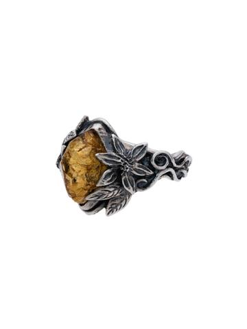 Lyly Erlandsson Aria Leaf Ring - Silver/yellow