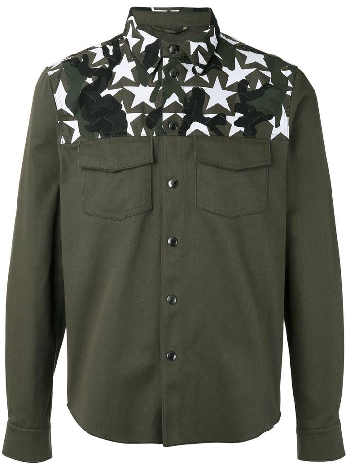 Valentino Camustar Yoke Insert Shirt, Men's, Size: 50, Green, Cotton/polyester
