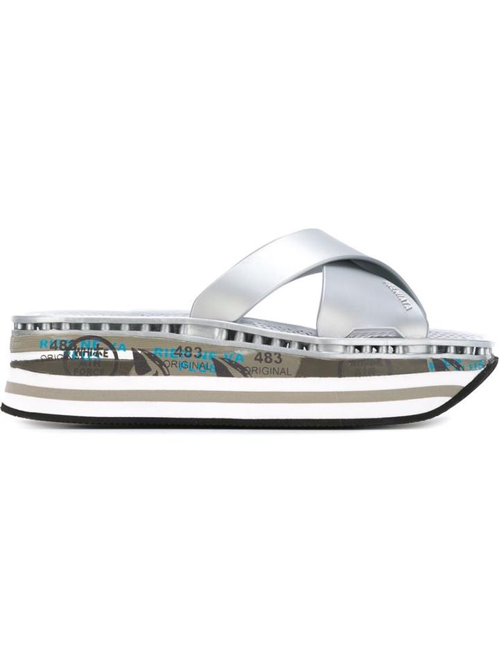 Premiata Mourag Print Strappy Platform Sandals, Women's, Size: 38, Grey, Plastic/plastic/rubber