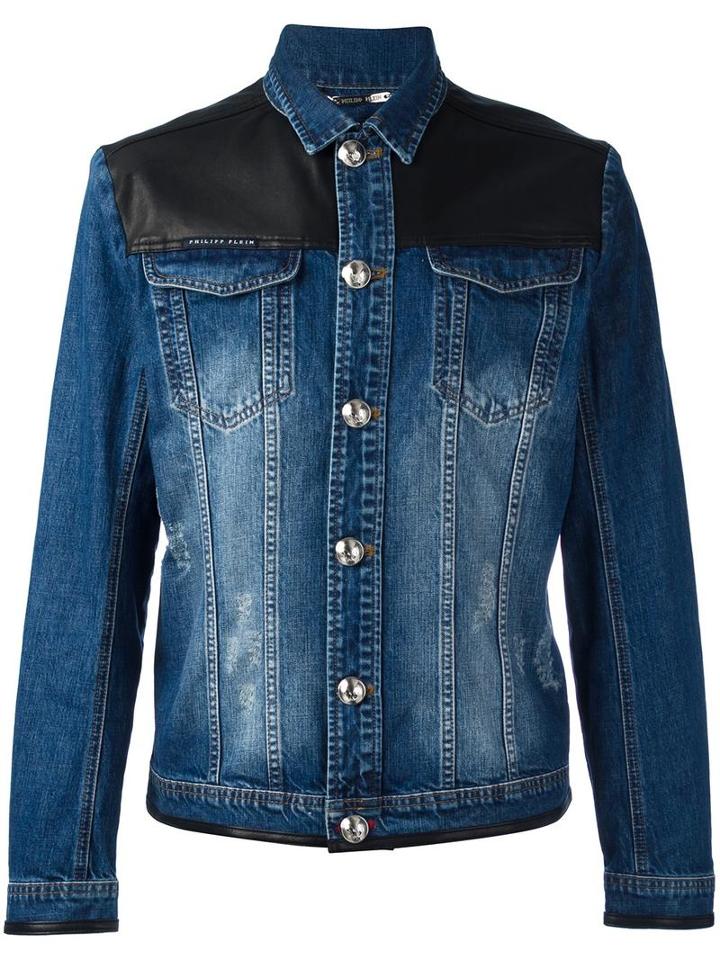 Philipp Plein Beowulf Denim Jacket, Men's, Size: Medium, Blue, Cotton/leather