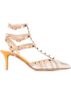 Valentino Garavani Rockstud Chevron Pumps, Women's, Size: 36, Nude/neutrals, Leather/brass/crystal