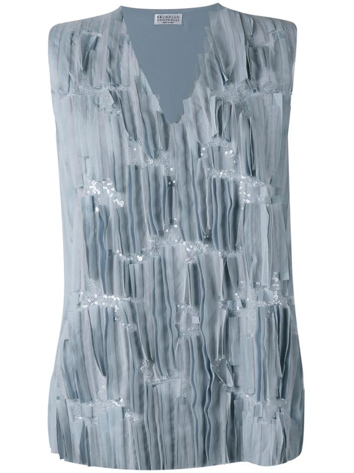 Brunello Cucinelli Sequin Appliqué Tank, Women's, Size: Xs, Blue, Silk/polyamide/polyester/acetate