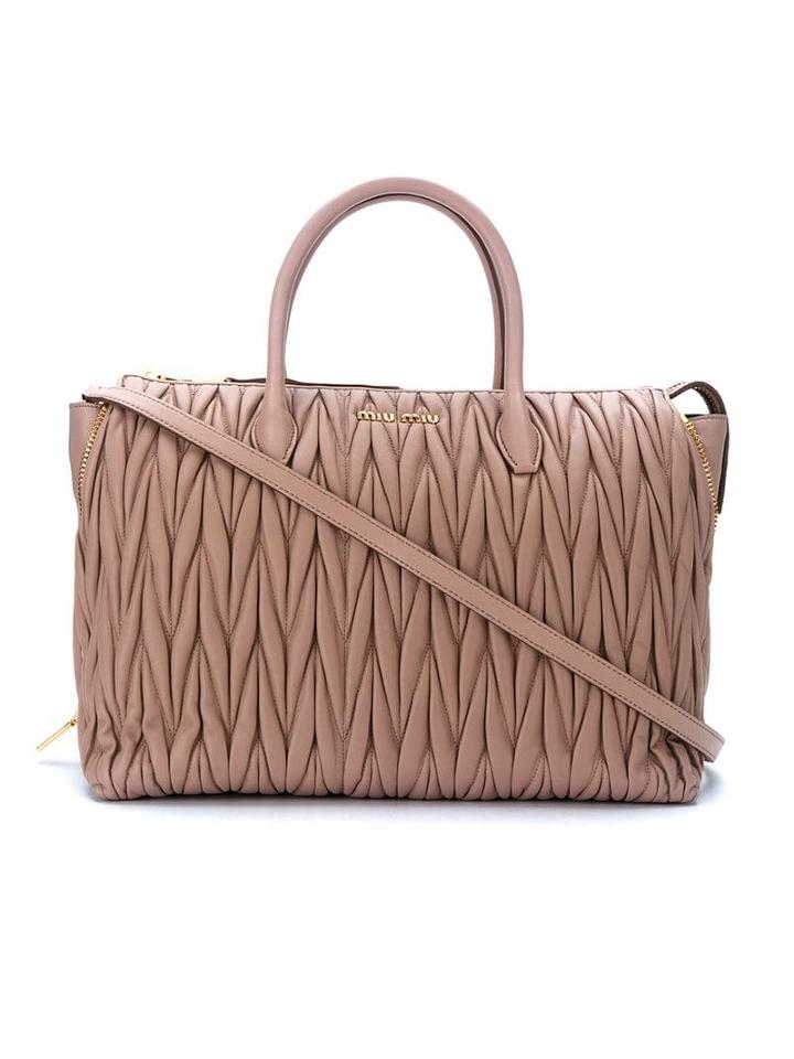 Miu Miu Matelassé Leather Tote Bag - Pink