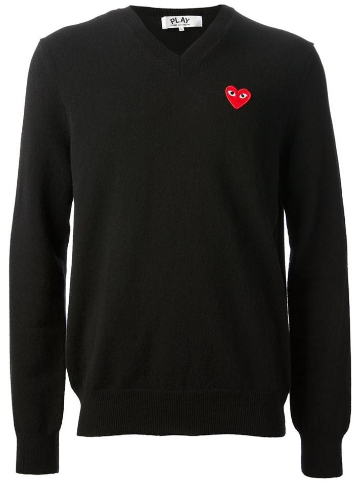 Comme Des Garçons Play Embroidered Heart Jumper, Men's, Size: Large, Black, Wool