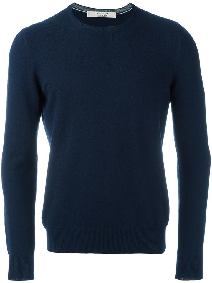 La Fileria For D'aniello Crew Neck Jumper, Men's, Size: 52, Blue, Cashmere
