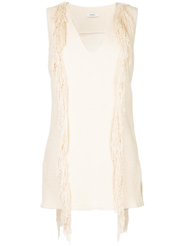 Goen.j V-neck Fringe-embellished Sleeveless Top - Nude & Neutrals
