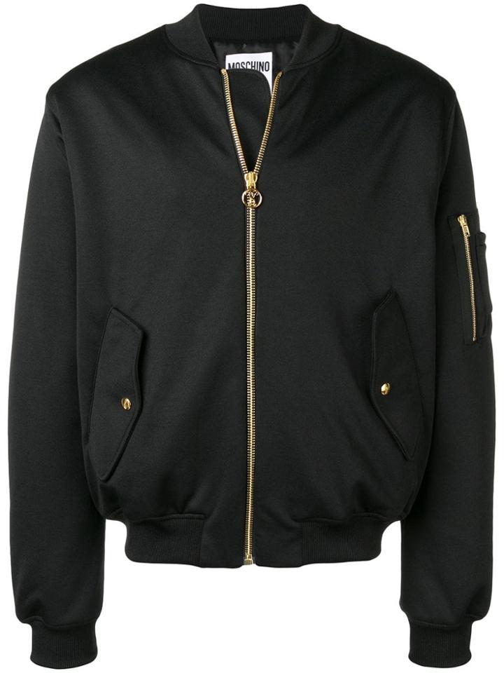 Moschino Logo Embroidered Bomber Jacket - Black