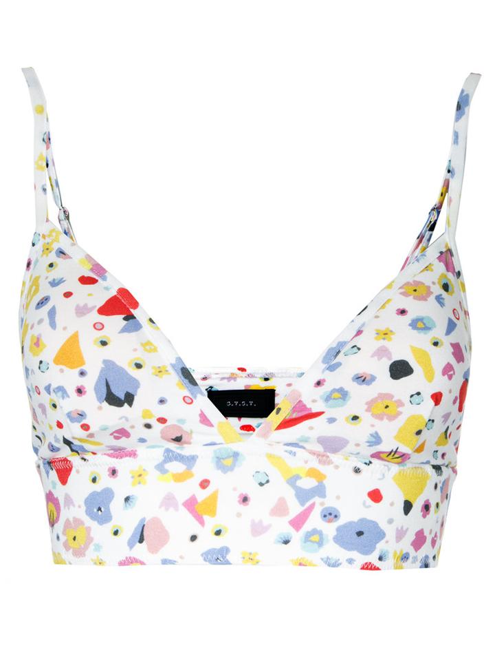 G.v.g.v. Floral Print Bralet, Women's, Size: Xs, White, Polyurethane/rayon