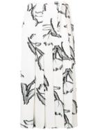 Oscar De La Renta Floral Print Pleated Skirt - White