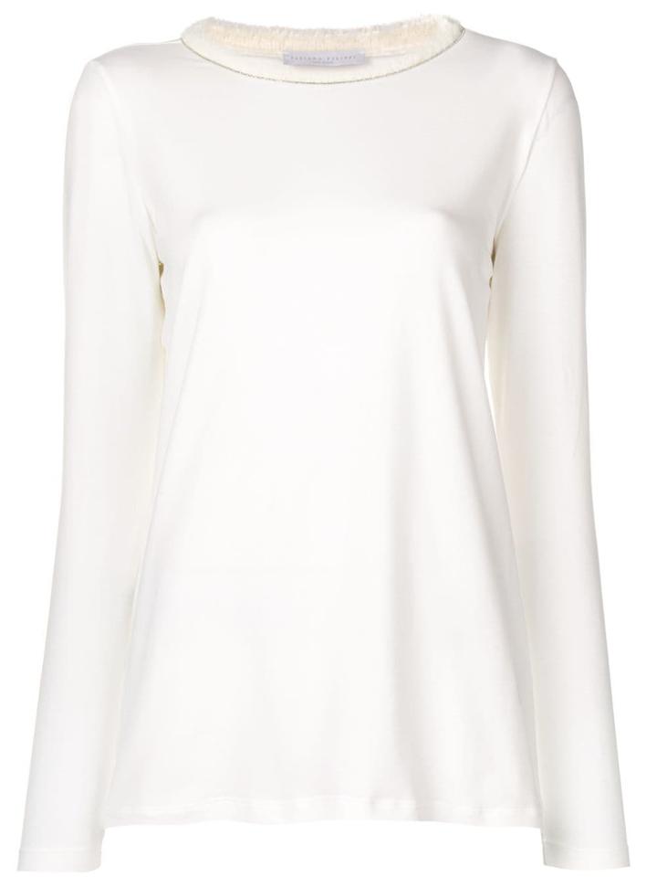 Fabiana Filippi Shearling Trim Collar T-shirt - White