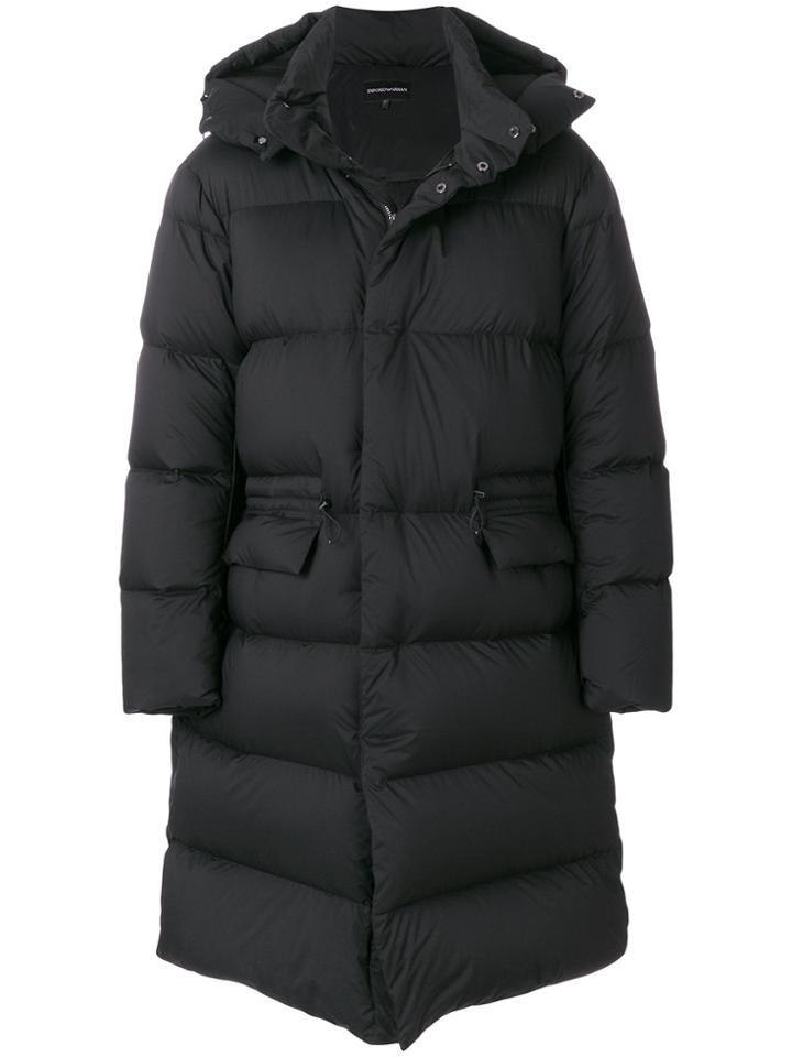 Emporio Armani Padded Hooded Coat - Black