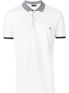 Fay Striped Collar Polo Shirt, Men's, Size: Medium, White, Cotton/spandex/elastane