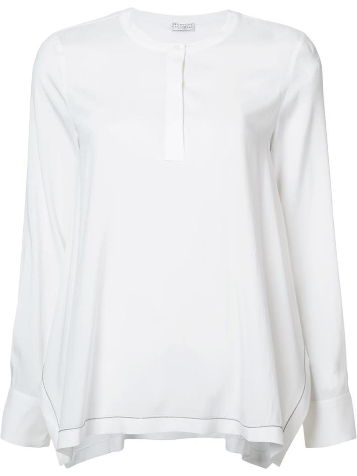 Brunello Cucinelli Side Slit Blouse, Women's, Size: Small, White, Silk/spandex/elastane