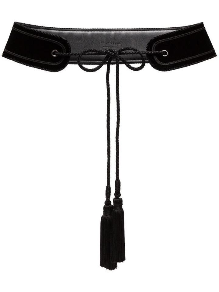 Saint Laurent Black Ballet Russes Leather And Velvet Belt