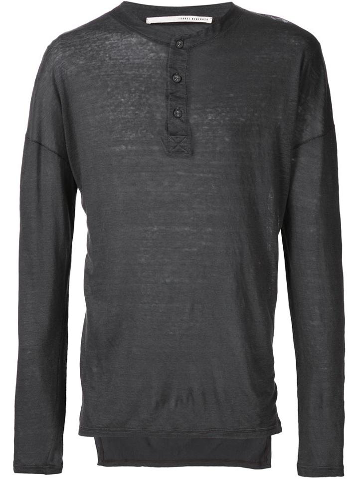 Isabel Benenato Button Neck T-shirt, Men's, Size: Large, Grey, Linen/flax
