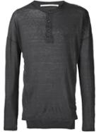 Isabel Benenato Button Neck T-shirt, Men's, Size: Large, Grey, Linen/flax