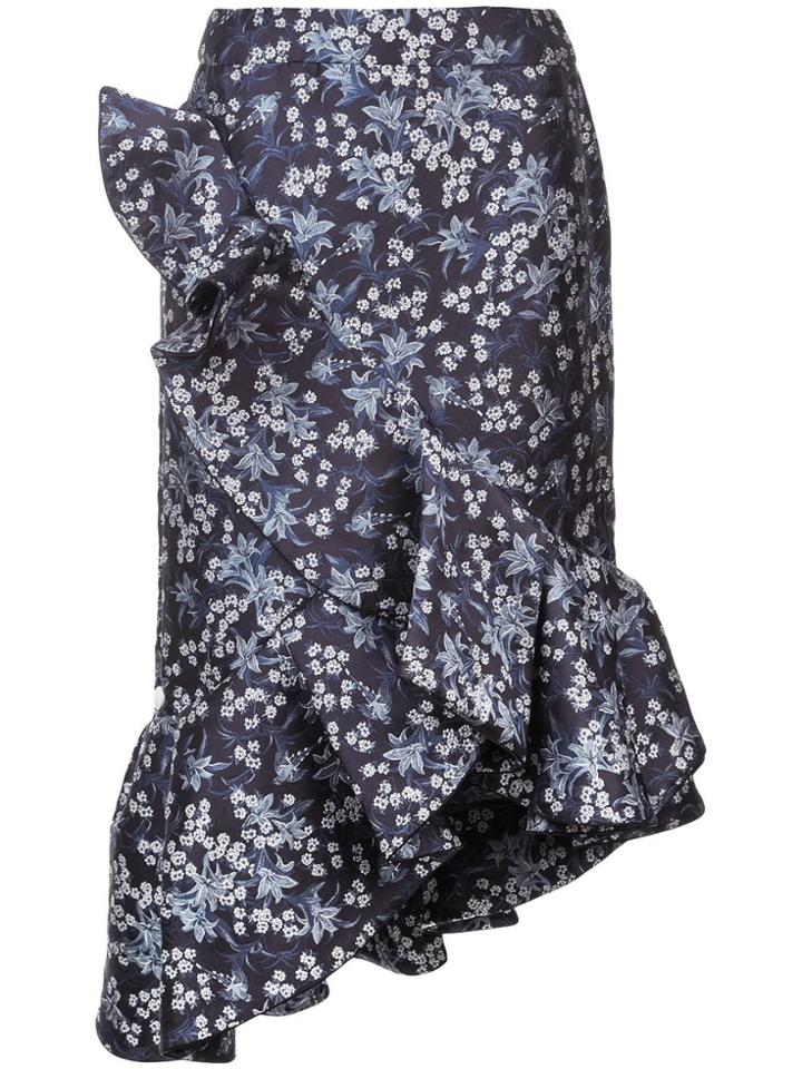 Johanna Ortiz Ruffle Detail Floral Print Skirt - Blue