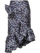 Johanna Ortiz Ruffle Detail Floral Print Skirt - Blue