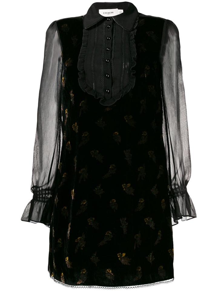 Coach Scribbled Floral Print Velvet Dress - Black