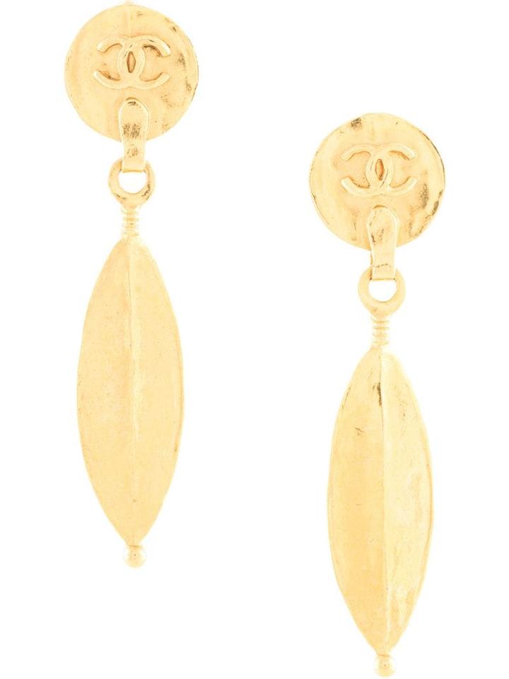 Chanel Pre-owned Swinging Leaf Logo Earrings - Gold