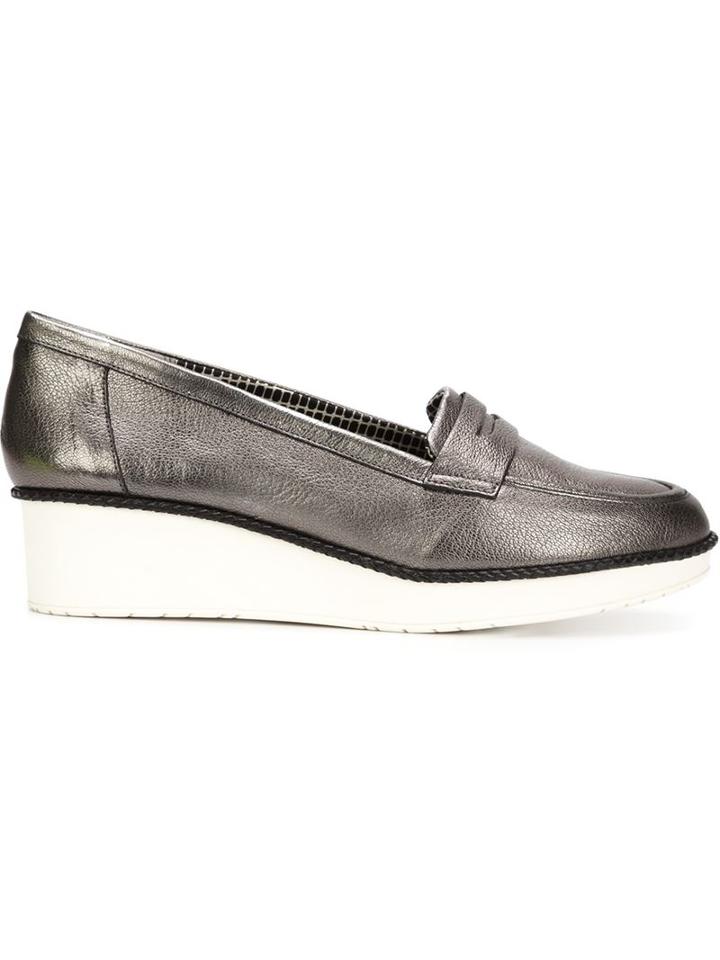 Robert Clergerie Wedge Loafers, Women's, Size: 39, Grey, Cotton/calf Leather/leather/rubber