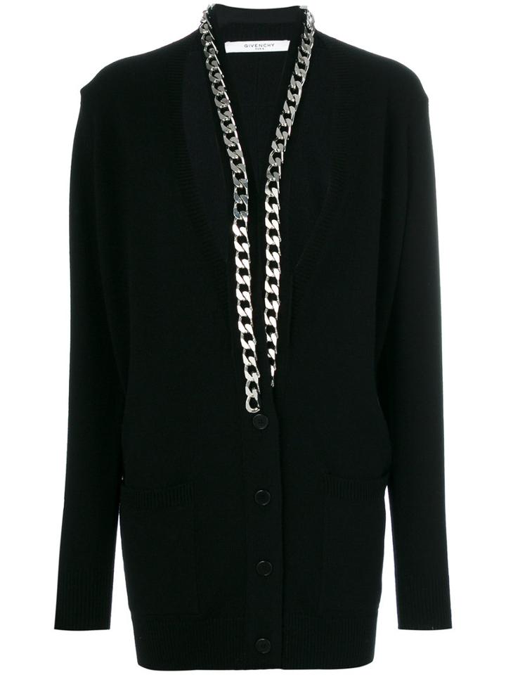 Givenchy - Chain Trim Cardigan - Women - Cotton/viscose/aluminium/cashmere - Xs, Black, Cotton/viscose/aluminium/cashmere