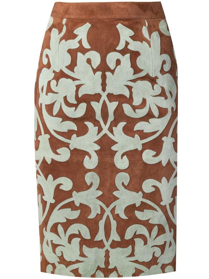 Valentino Pre-owned Appliqué Pattern Pencil Skirt - Brown