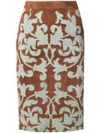 Valentino Pre-owned Appliqué Pattern Pencil Skirt - Brown
