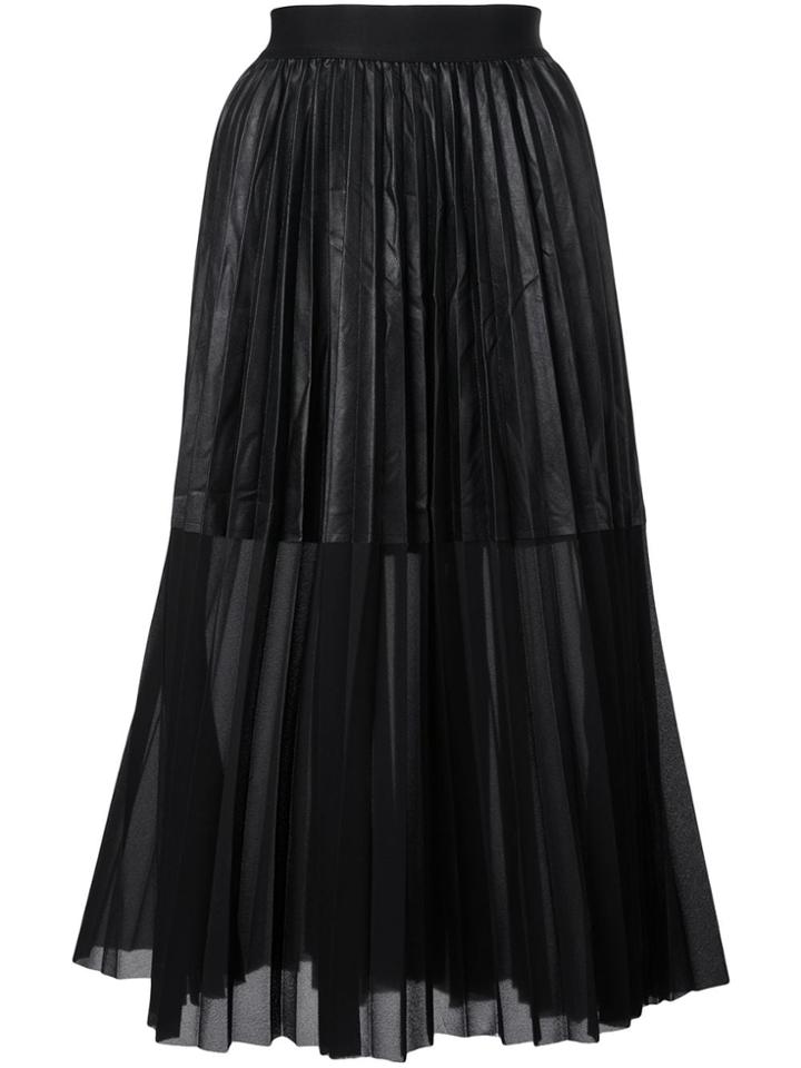 Nude Faux Leather Panel Pleated Skirt - Black
