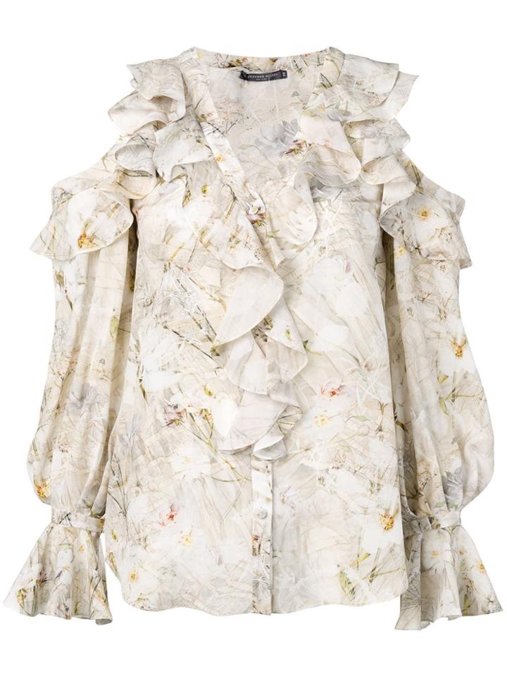 Alexander Mcqueen Floral Ruffle Shirt - Neutrals