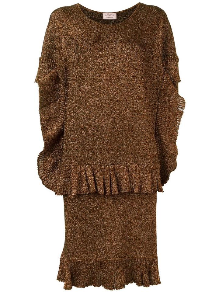 Lanvin Layered Ruffle Dress, Women's, Size: Xs, Brown, Viscose/polyester/polyamide
