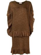 Lanvin Layered Ruffle Dress, Women's, Size: Xs, Brown, Viscose/polyester/polyamide