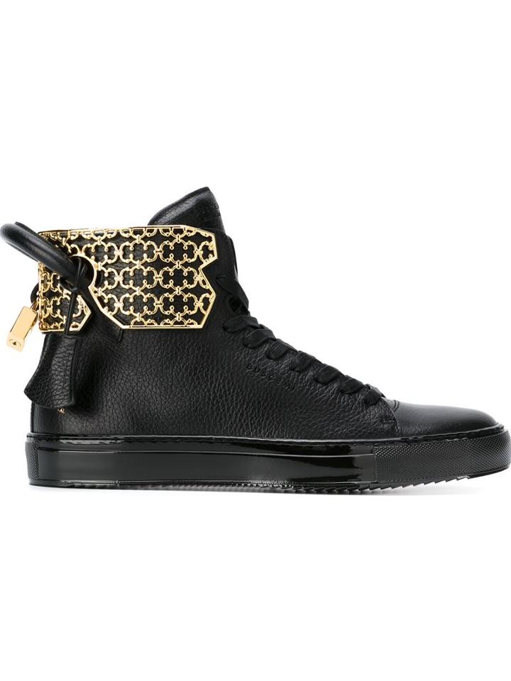 Buscemi Filigree Detail Hi-top Sneakers, Men's, Size: 6, Black, Leather/18kt Gold/calf Leather