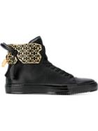 Buscemi Filigree Detail Hi-top Sneakers, Men's, Size: 6, Black, Leather/18kt Gold/calf Leather