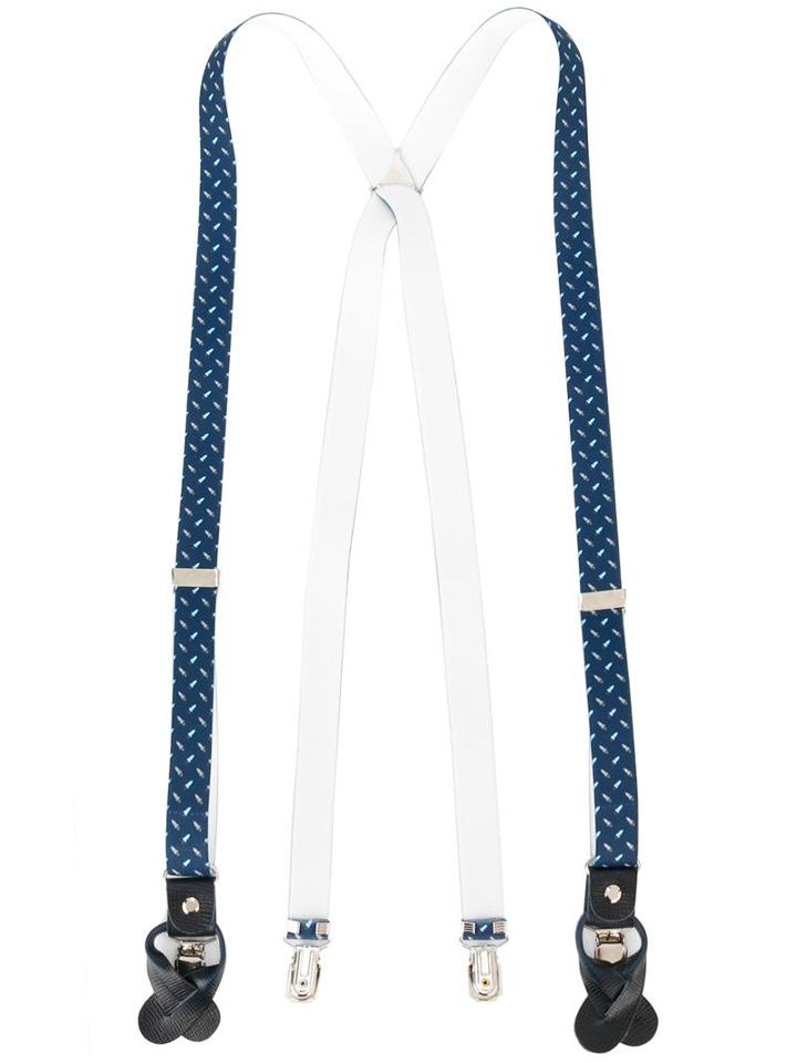 Fefè Rocket Print Braces, Adult Unisex, Blue, Leather/spandex/elastane