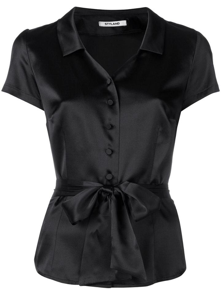Styland Knot-waist Silk Blouse - Black