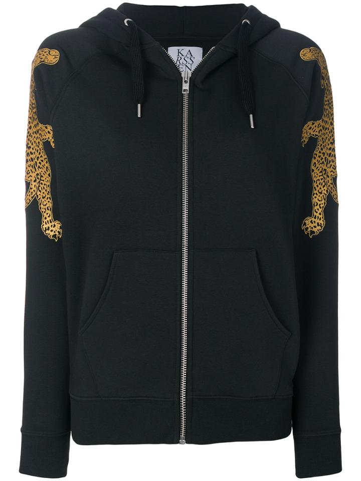 Zoe Karssen Cheetah Embroidered Zip Hoodie - Black