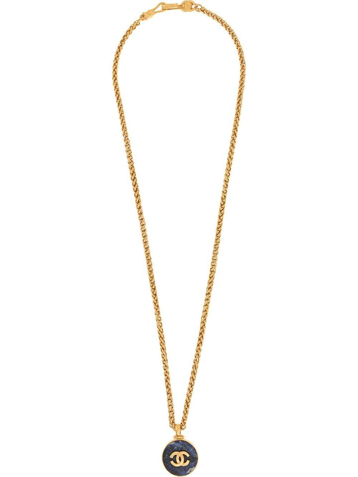 Chanel Vintage Cc Round Stone Necklace - Gold
