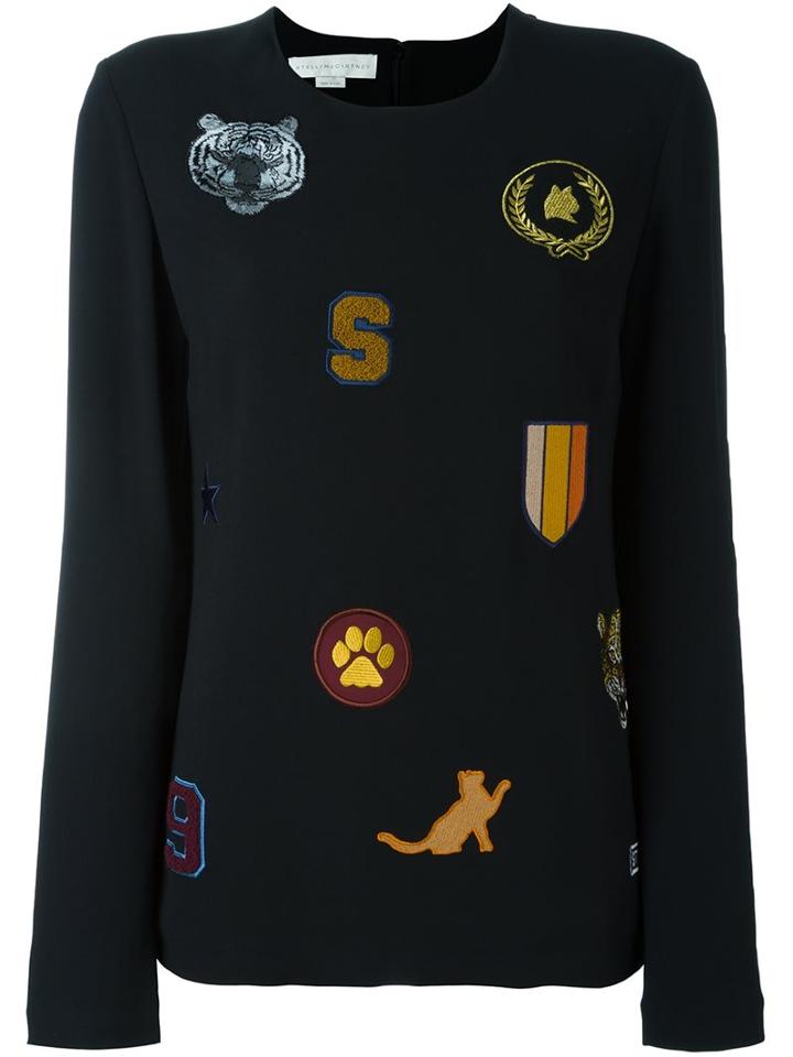 Stella Mccartney Cat Patches Blouse, Women's, Size: 42, Black, Silk/viscose/acetate/spandex/elastane