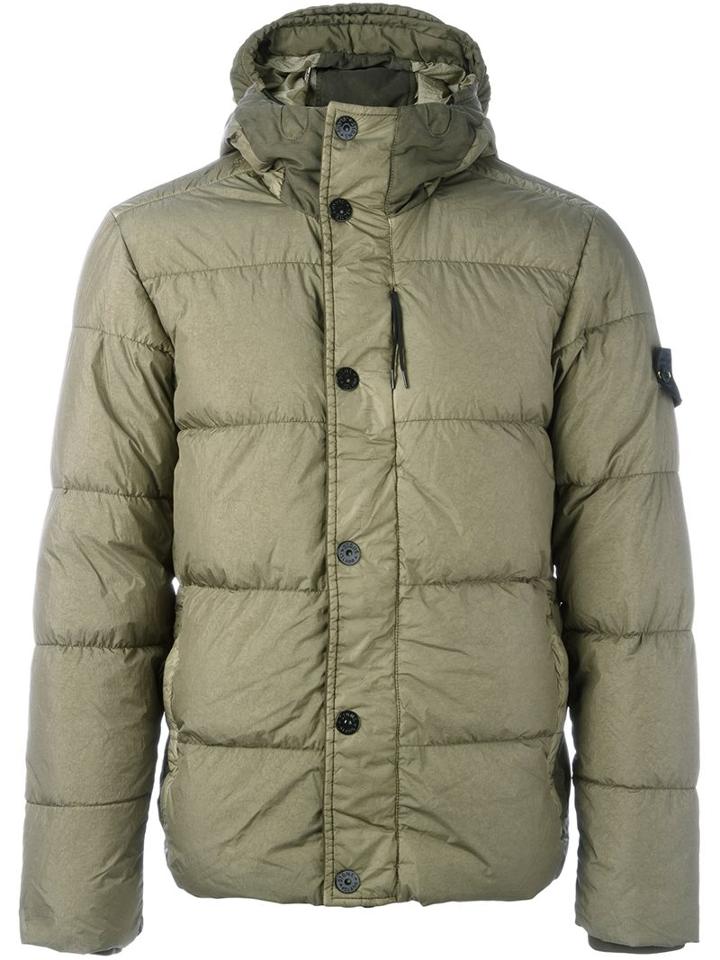 Stone Island Hooded Padded Coat, Men's, Size: Xxl, Green, Polyamide/polyurethane Resin/feather Down