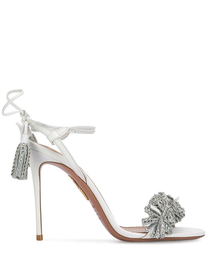 Aquazzura Embellished Tassel Sandals - White