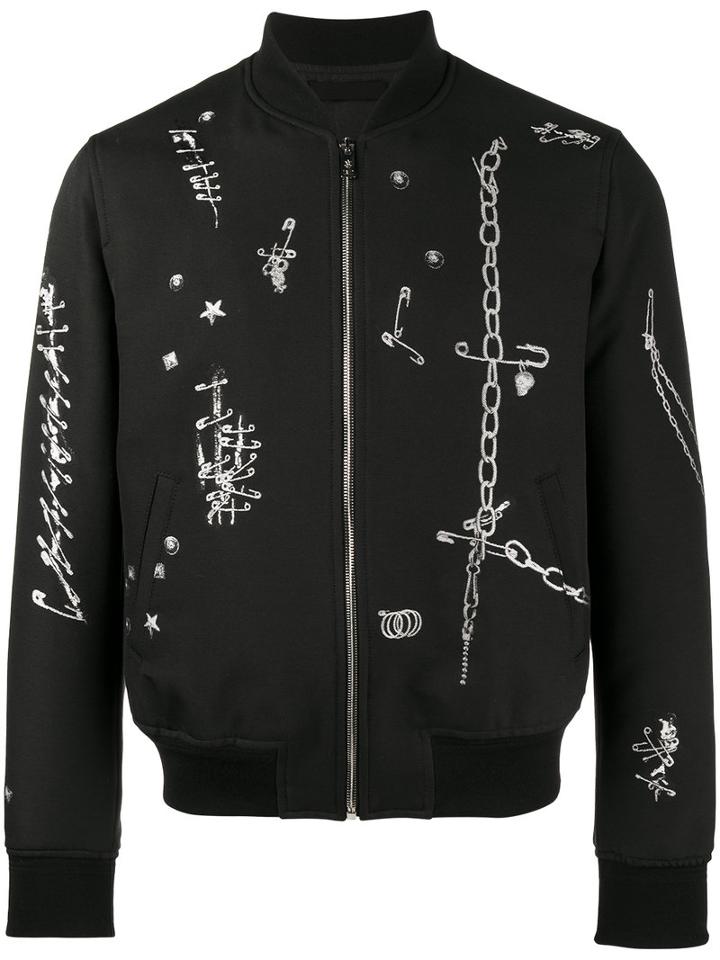 Alexander Mcqueen - Safety Pin Print Bomber Jacket - Men - Cotton/polyester/viscose/wool - 50, Black, Cotton/polyester/viscose/wool